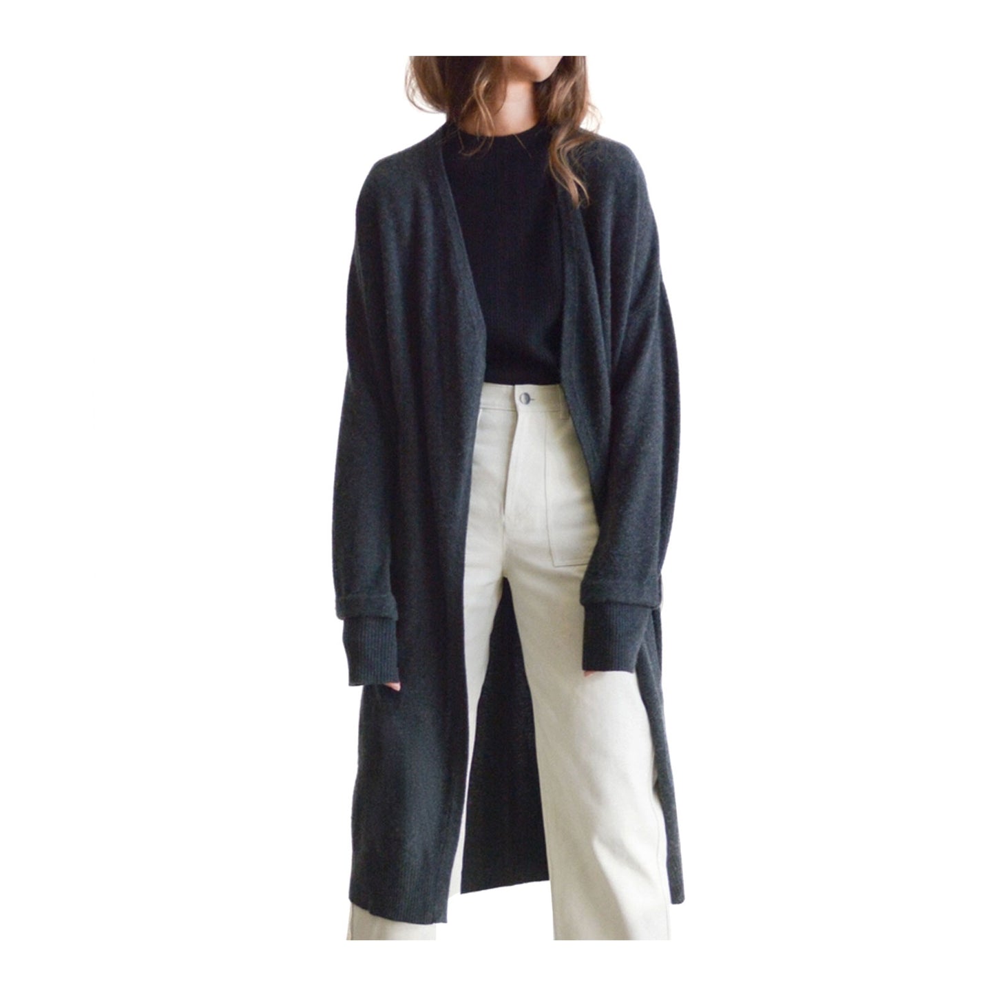 Cashmere Long Cardigan in Charcoal