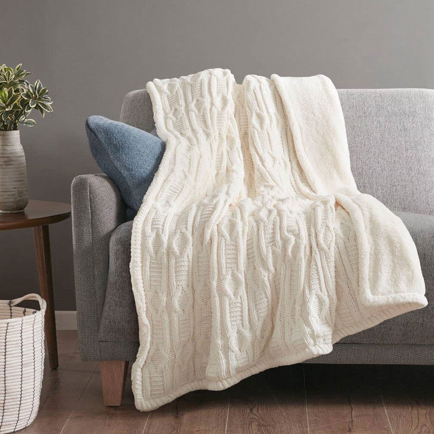 Chenille Knitted Sherpa Throw Blanket
