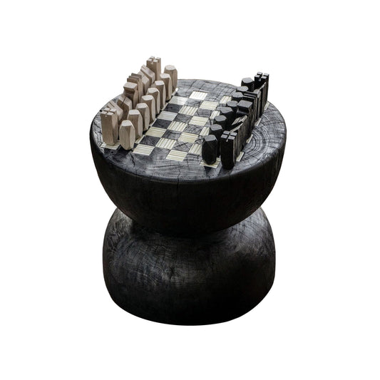 Chessboard Side Table, Carbonized & Glass (Pick Up / Local Delivery Only)