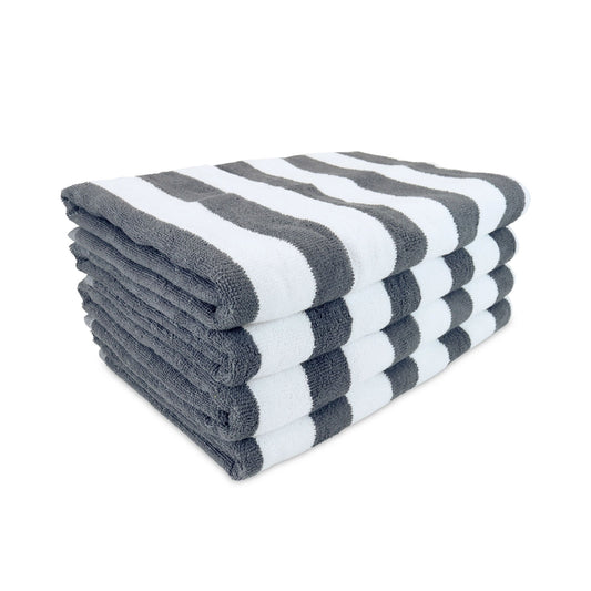 Cotton Cabana Beach Towel, Gray Stripe, Set of 4