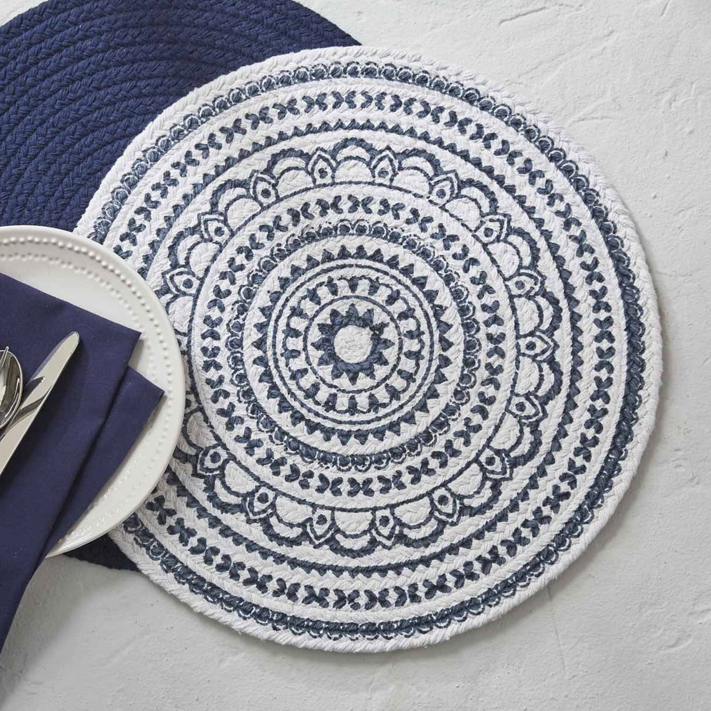 Cotton Placemat, Navy / White