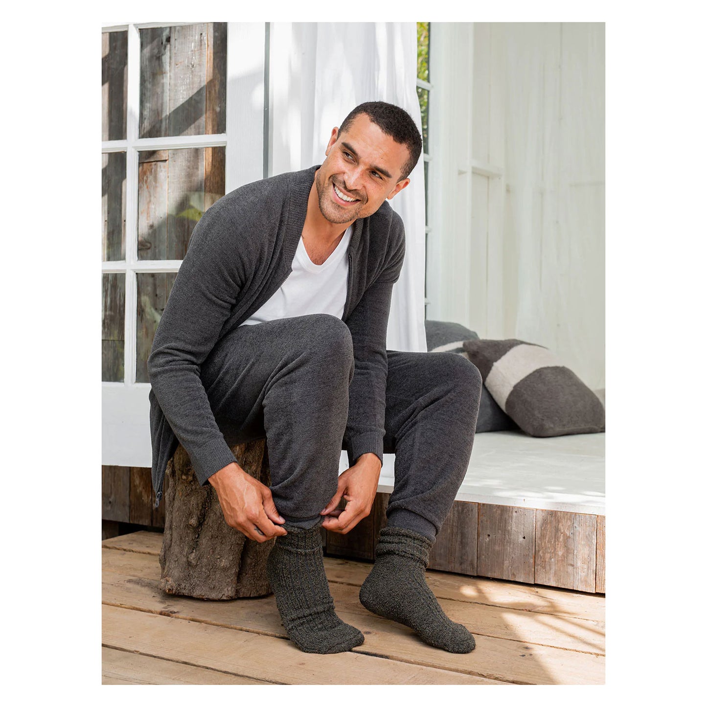 CozyChic® Men's Ribbed Socks in Heathered Olive / Carbon