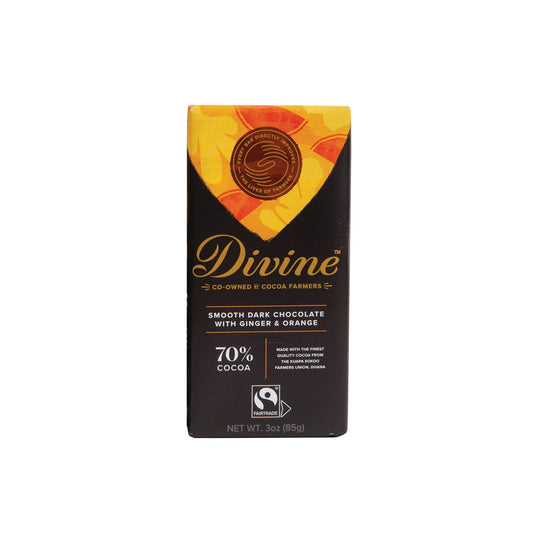 Divine Bar, 70% Dark Chocolate with Ginger & Orange 3oz.