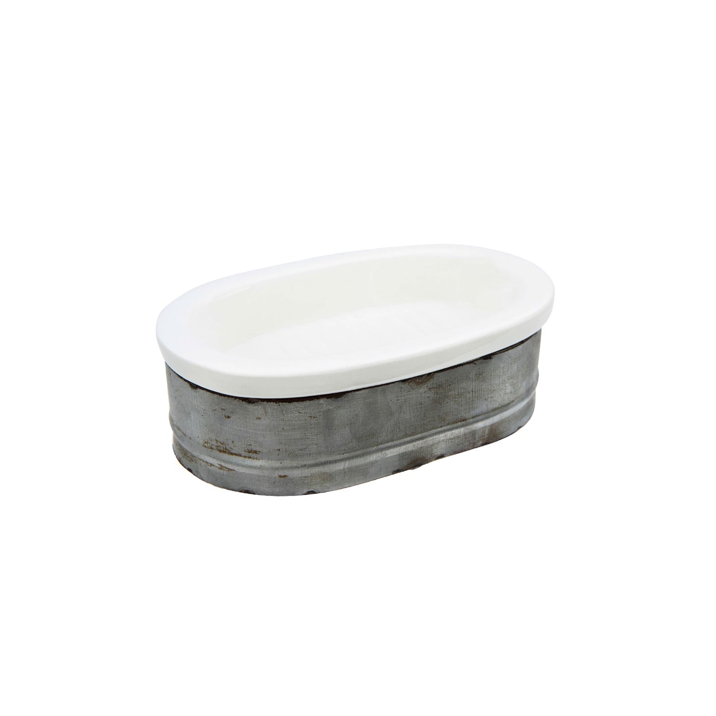 Galvanized Metal and Stoneware Soap Dish