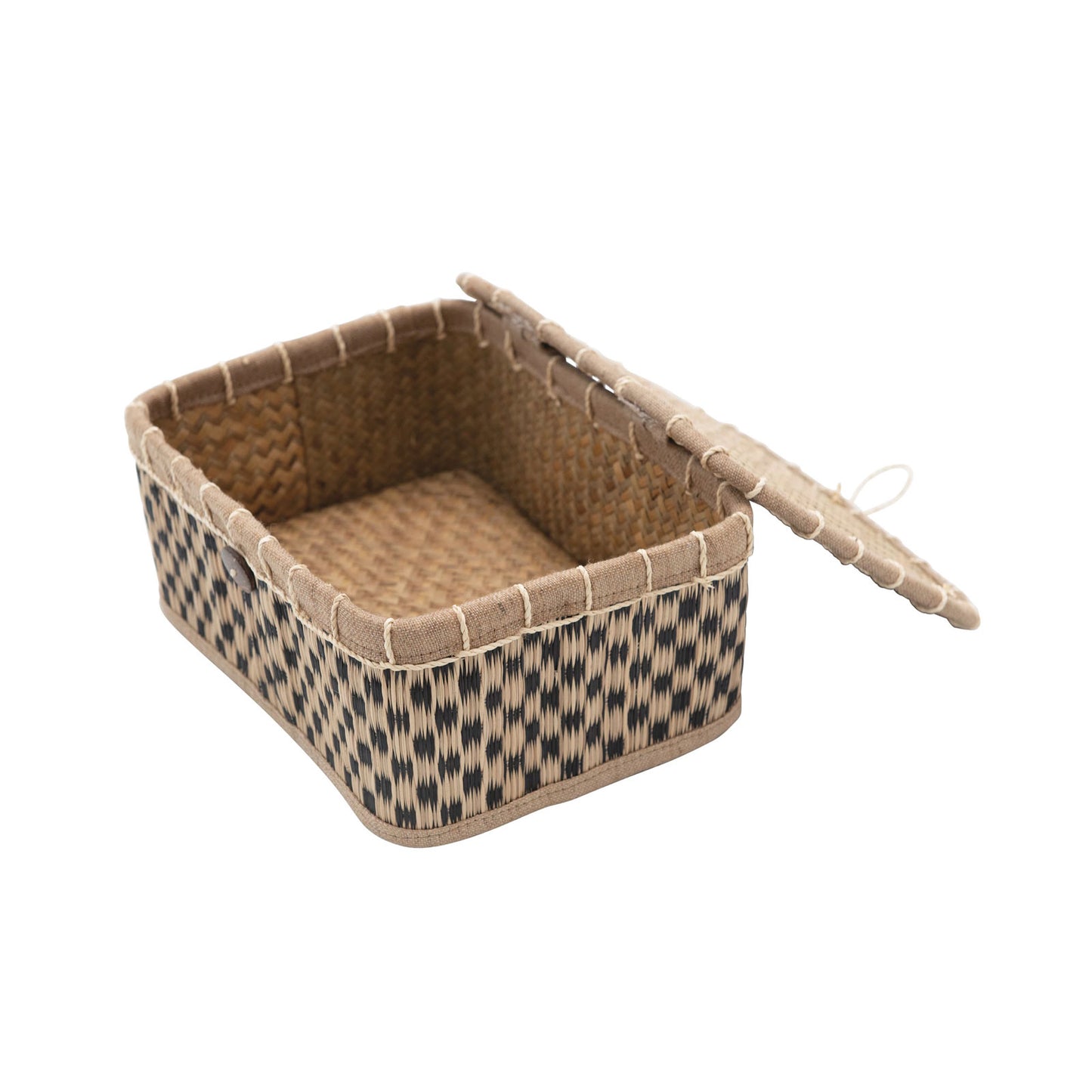Hand-Woven Seagrass Box with Lid and Button Closure