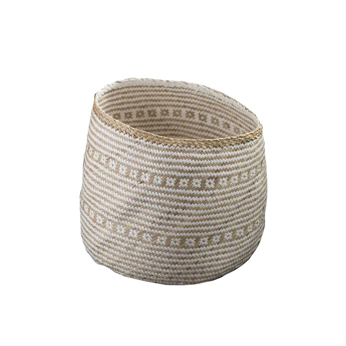 Handwoven Basket in White & Natural Seagrass