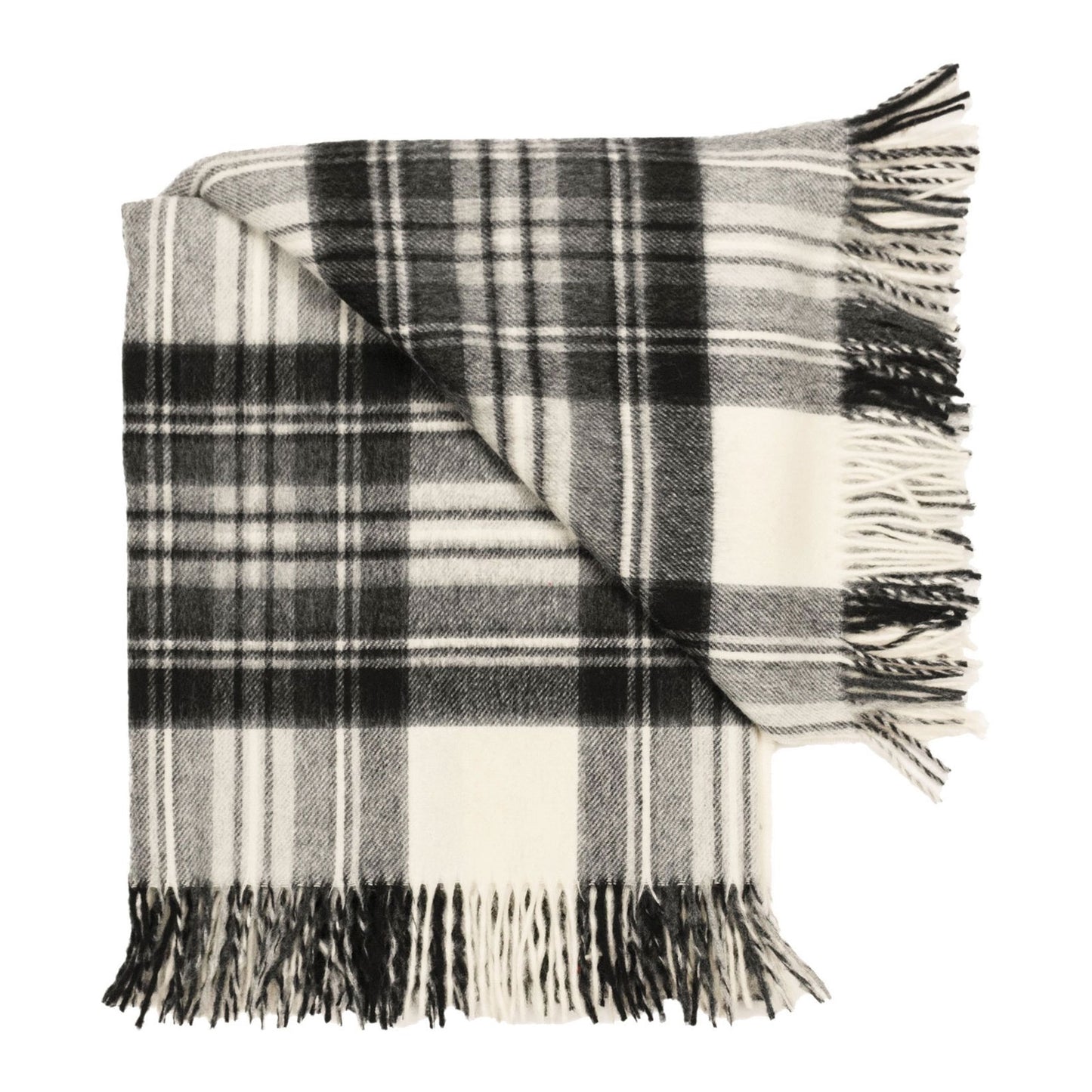 Highland Tartan Tweed Merino Wool Throw in Dress Grey Stewart