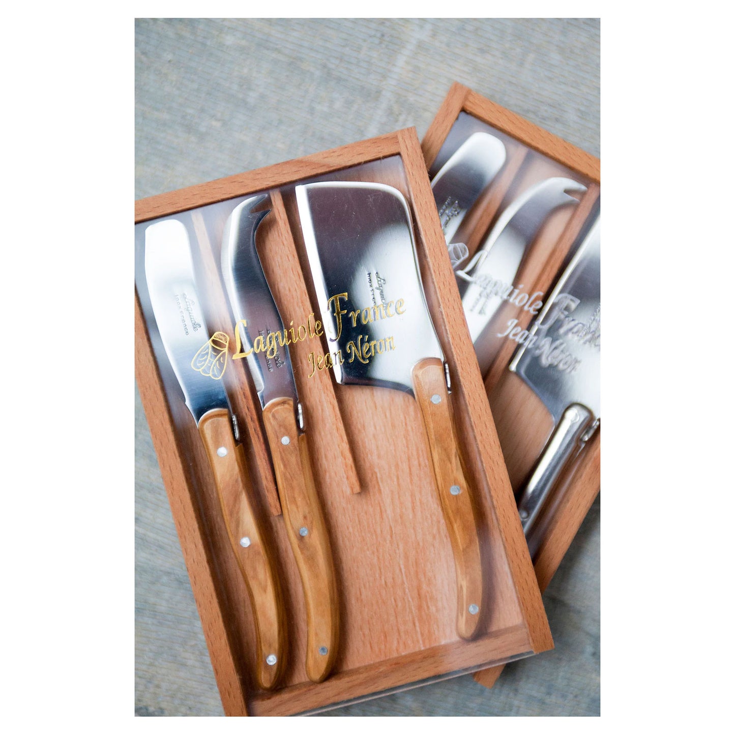 Laguiole Olivewood Mini Cheese Set in Wooden Box