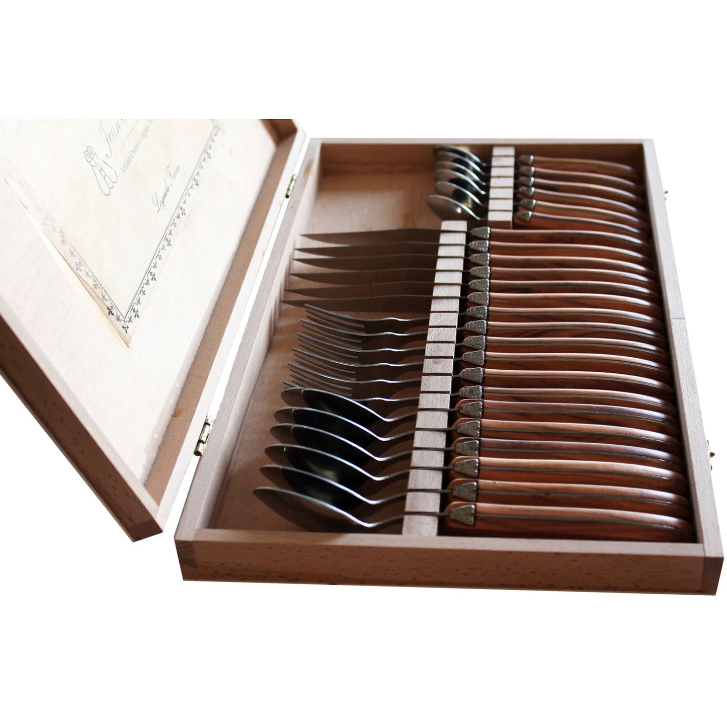 Laguiole Flatware in Olivewood with Presentation Box, 24 Pc.