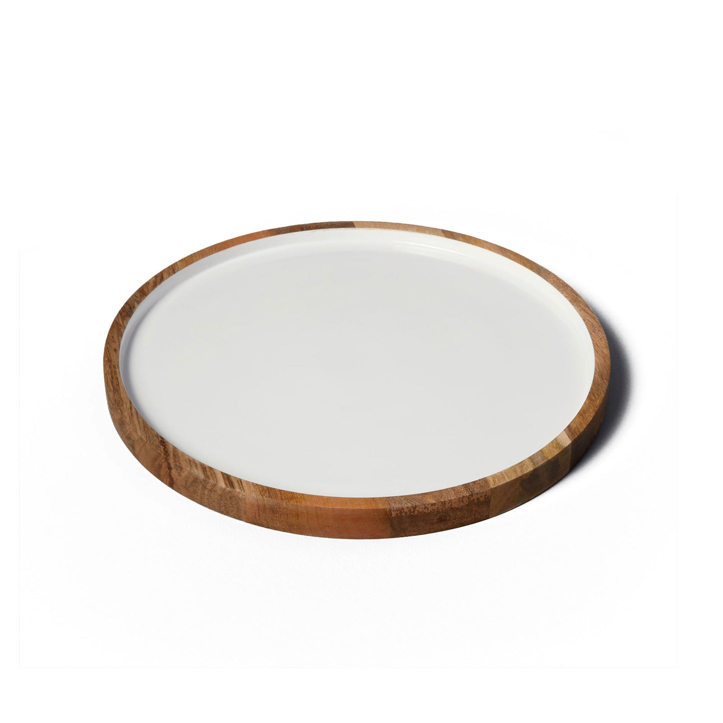Mango Wood and White Enamel Round Platter