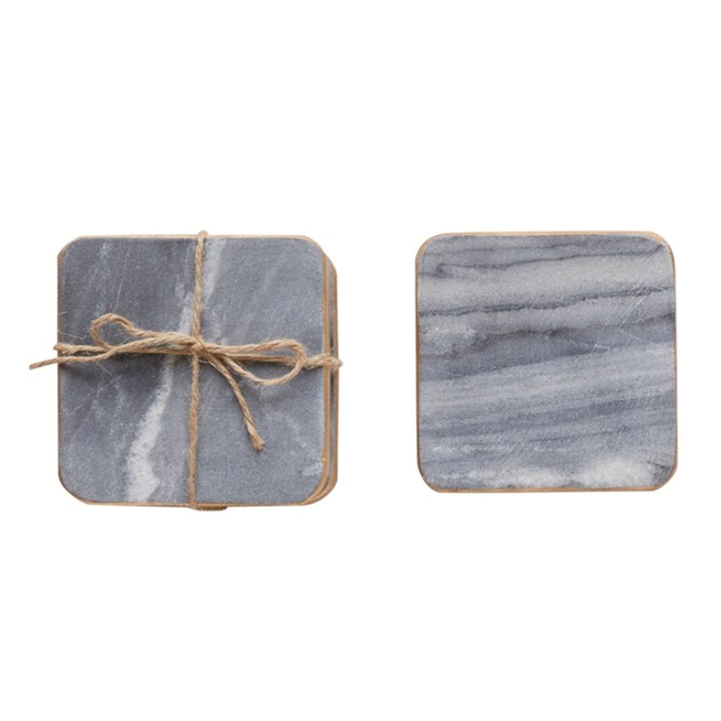 Grey Marble Coasters with Gold Edge, Set of 4