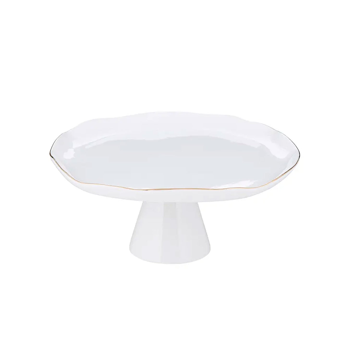 Pedestal Tray in White with Gold Rim