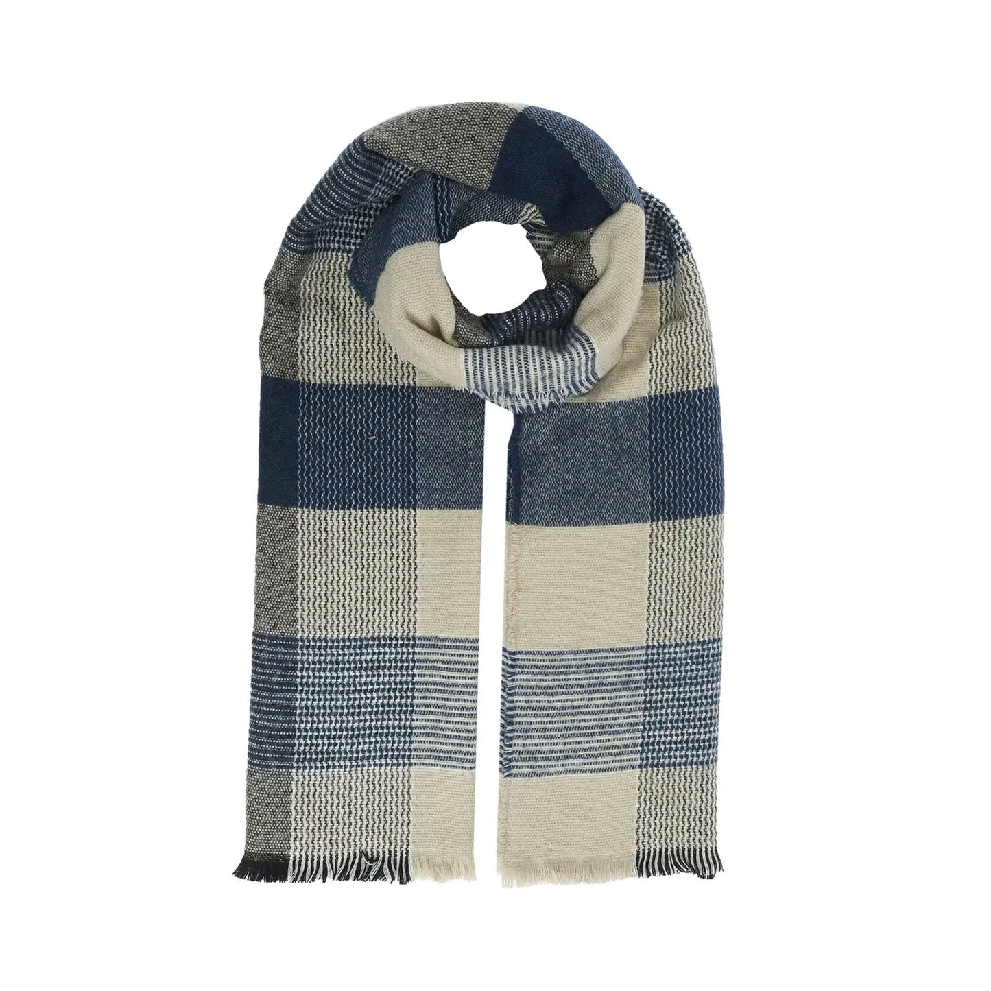 Plaid Scarf in Blue and Cream