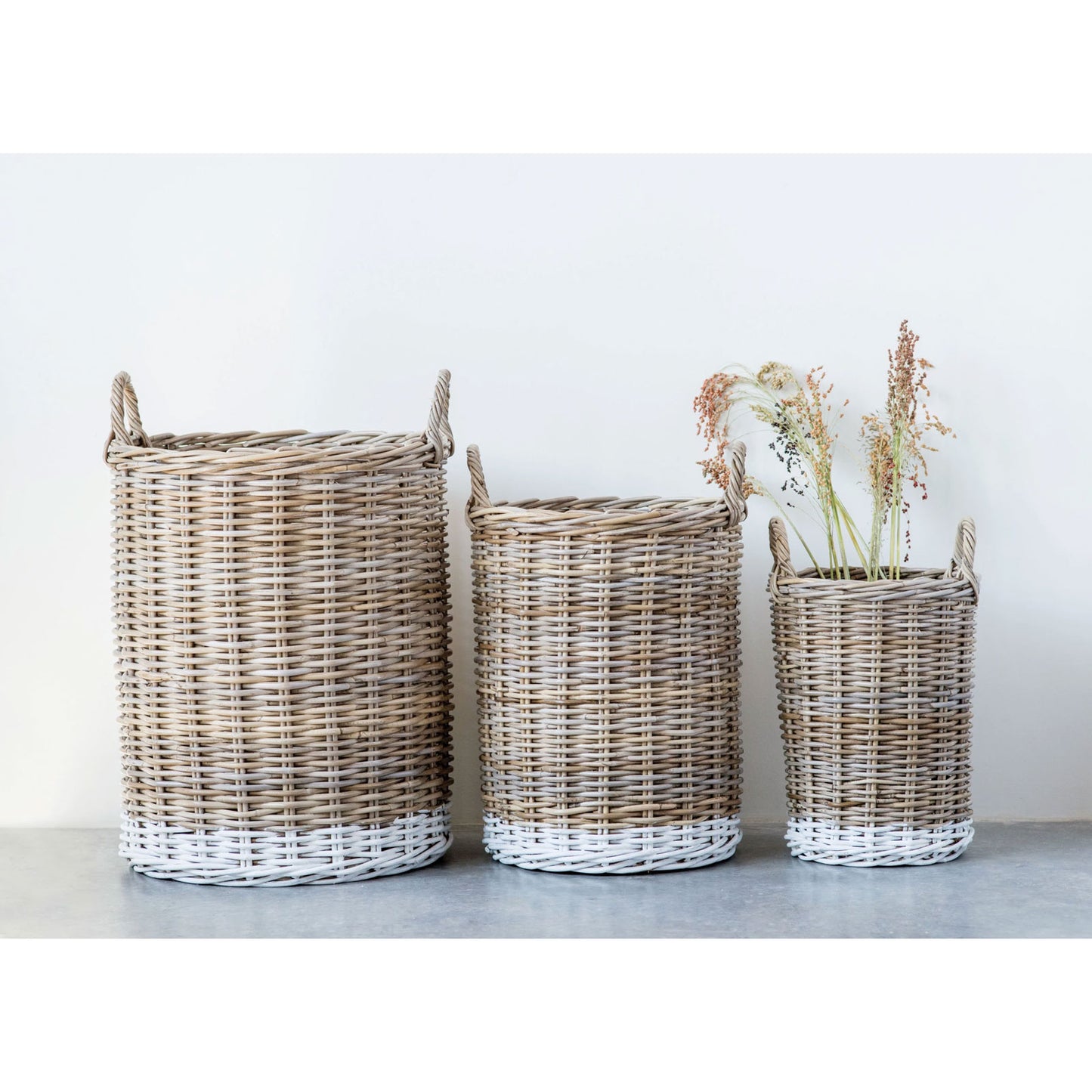 Rattan Baskets with Handles, Set of 3 (Pick Up / Local Delivery Only)