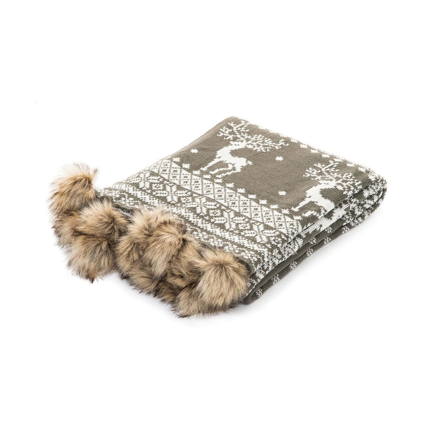Reindeer Throw with Faux Fur Fringe