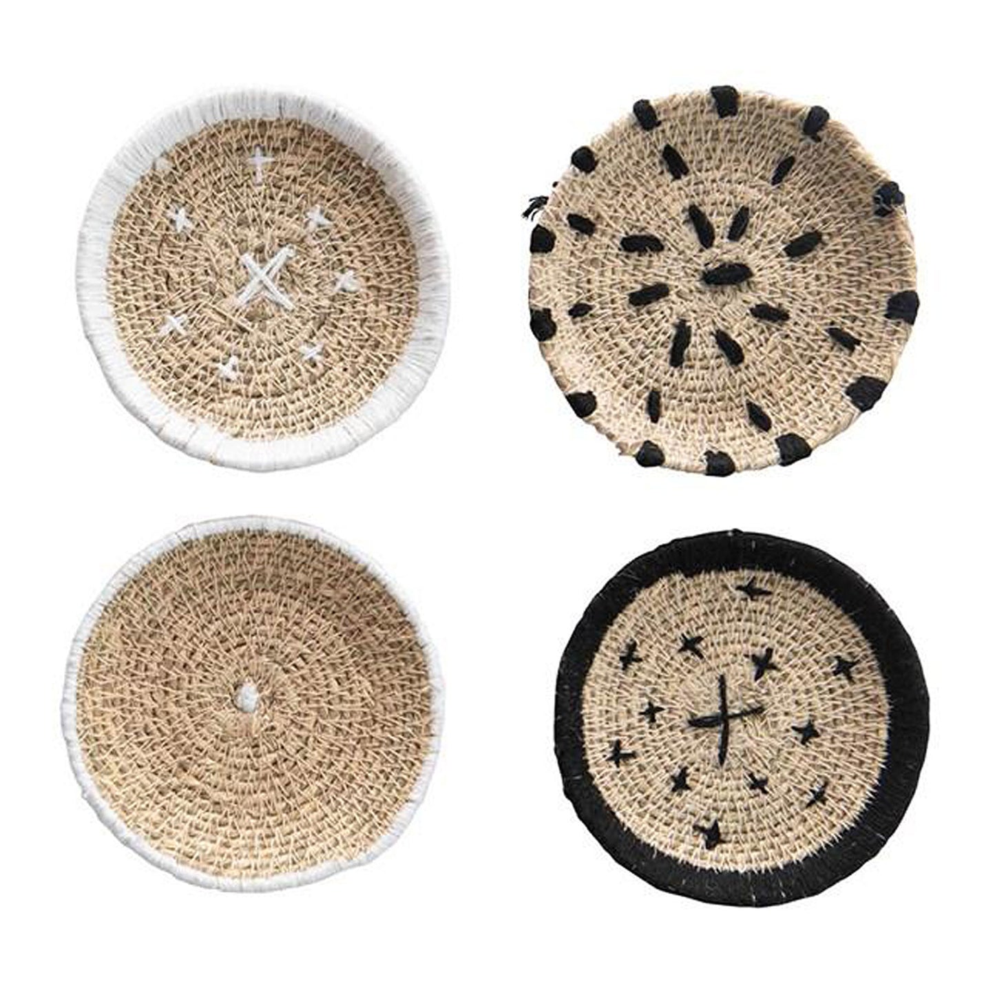 Round Handwoven Natural Seagrass Coasters, Set of 4
