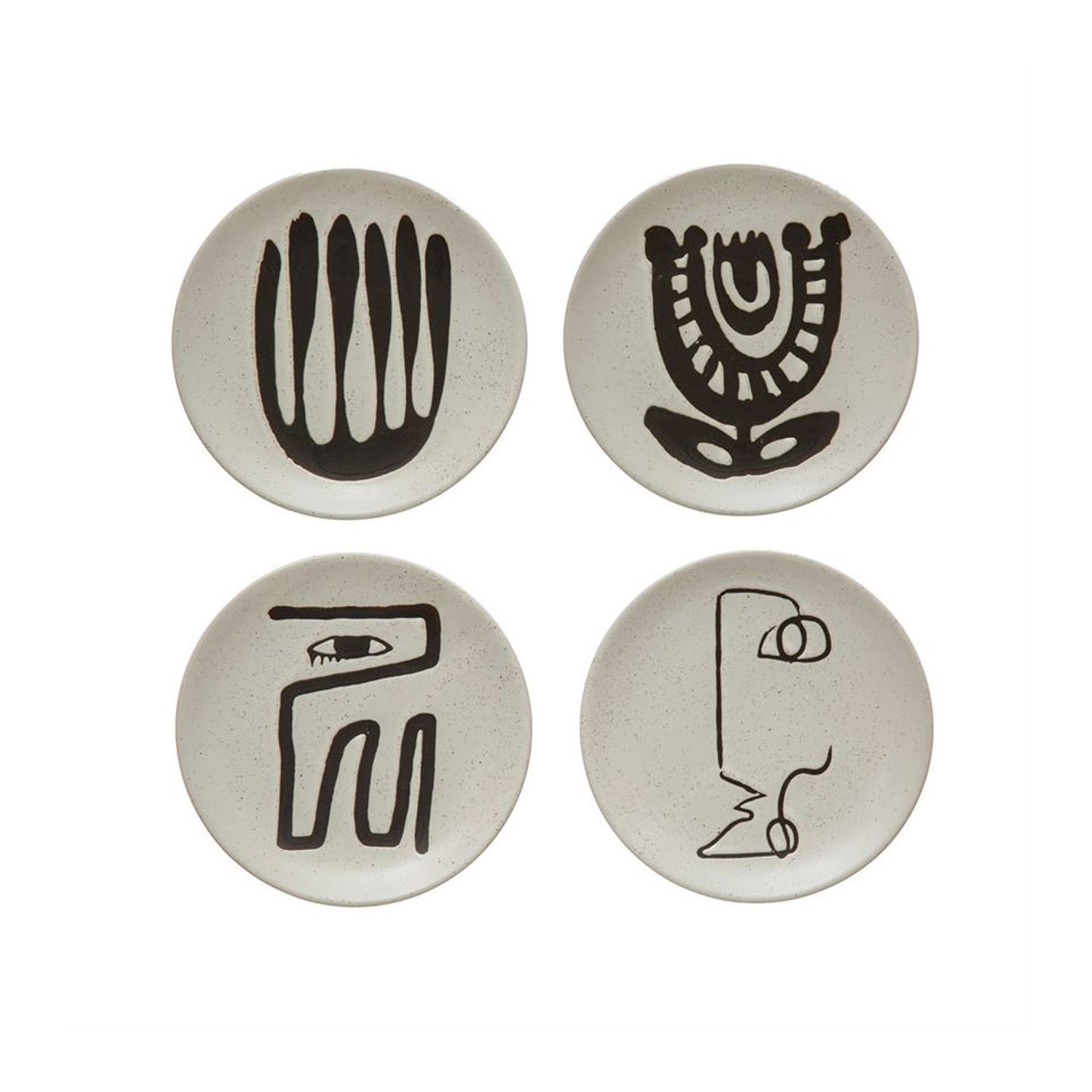 Round Stoneware Plate with Abstract Design, Set of 4