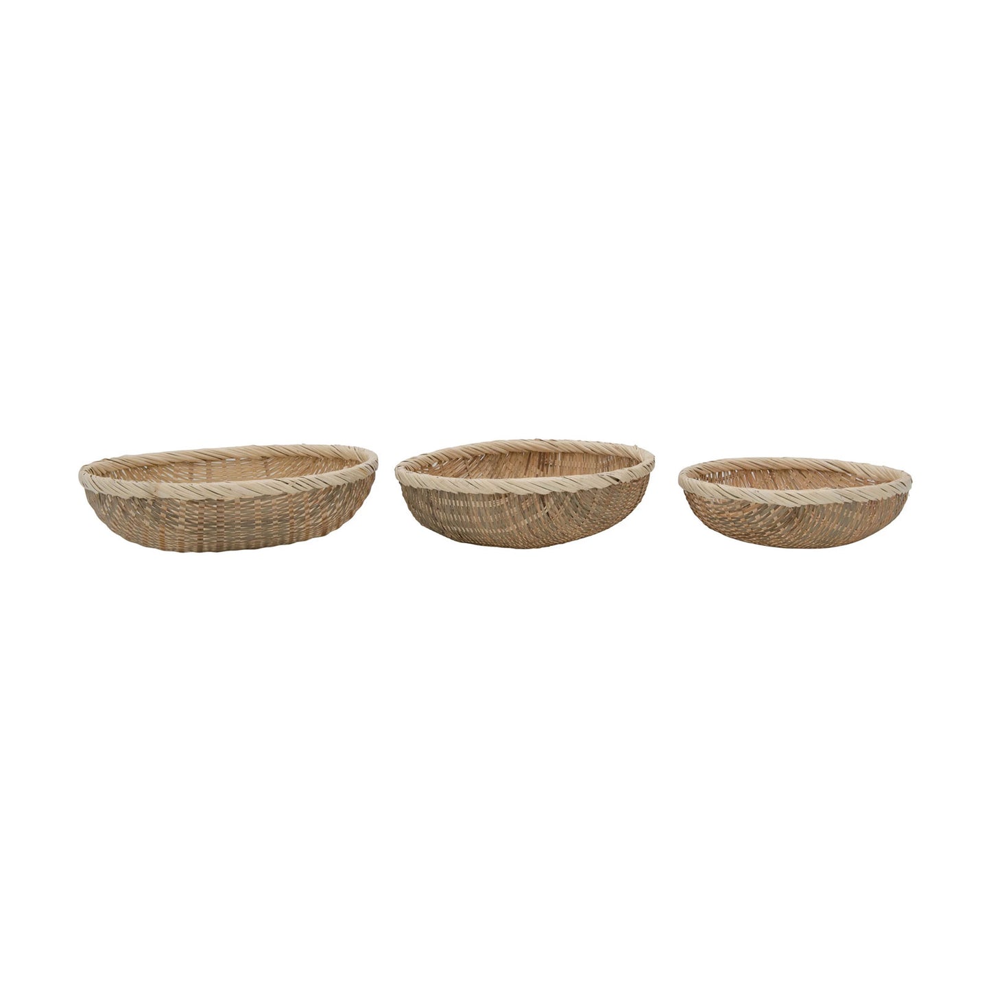 Shallow Hand-Woven Bamboo Baskets, Set of 3
