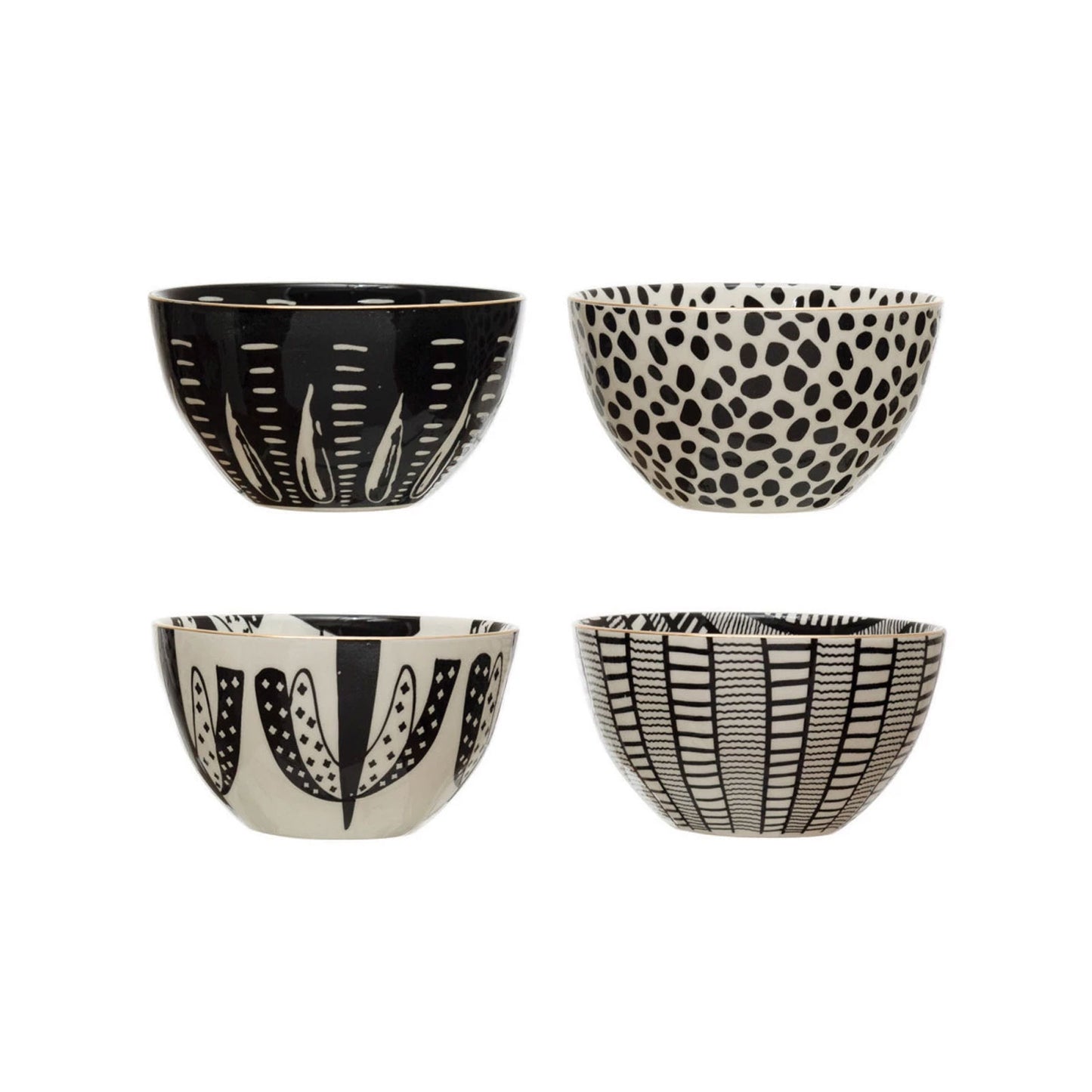 Stoneware Bowl with Pattern, Set of 4