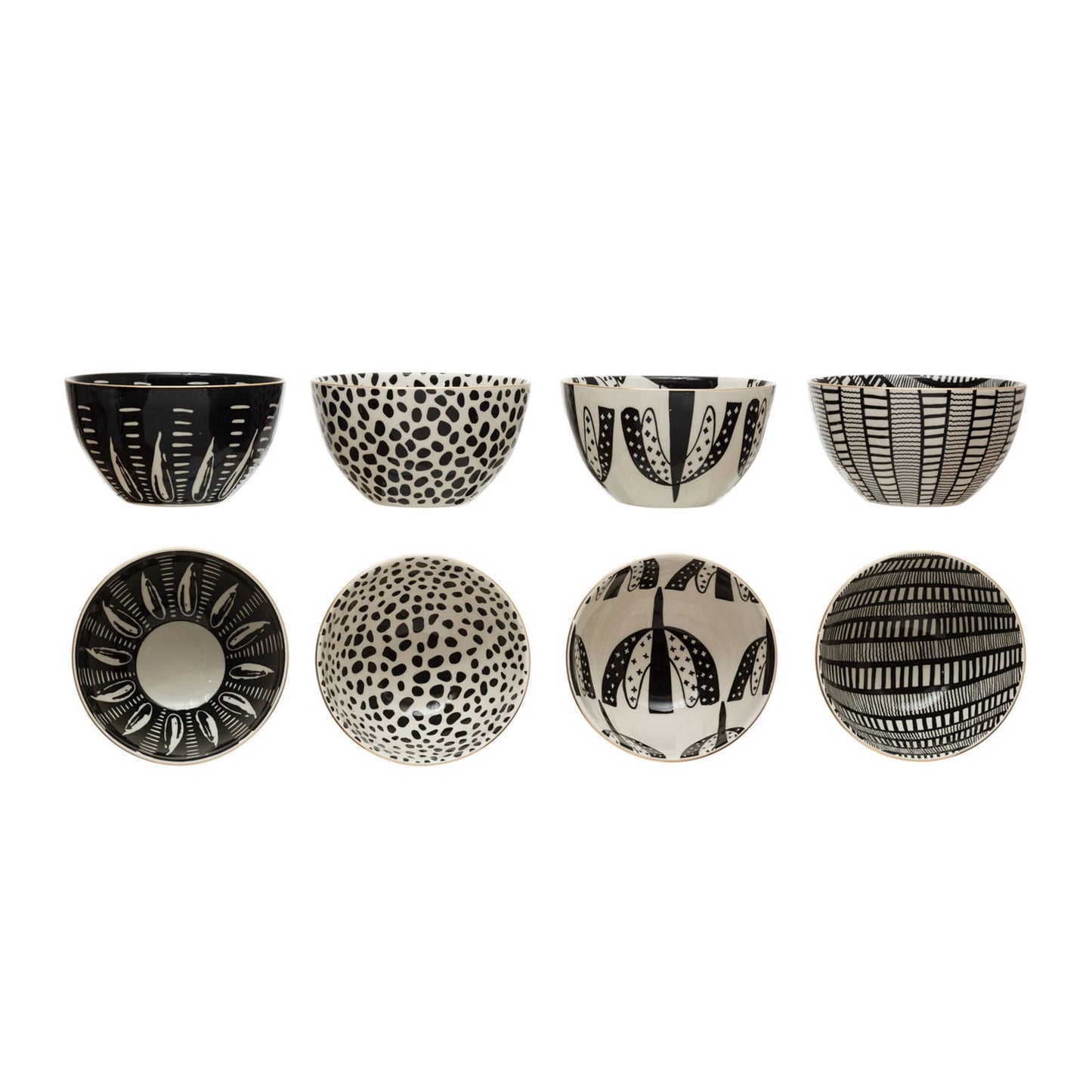 Stoneware Bowl with Pattern, Set of 4