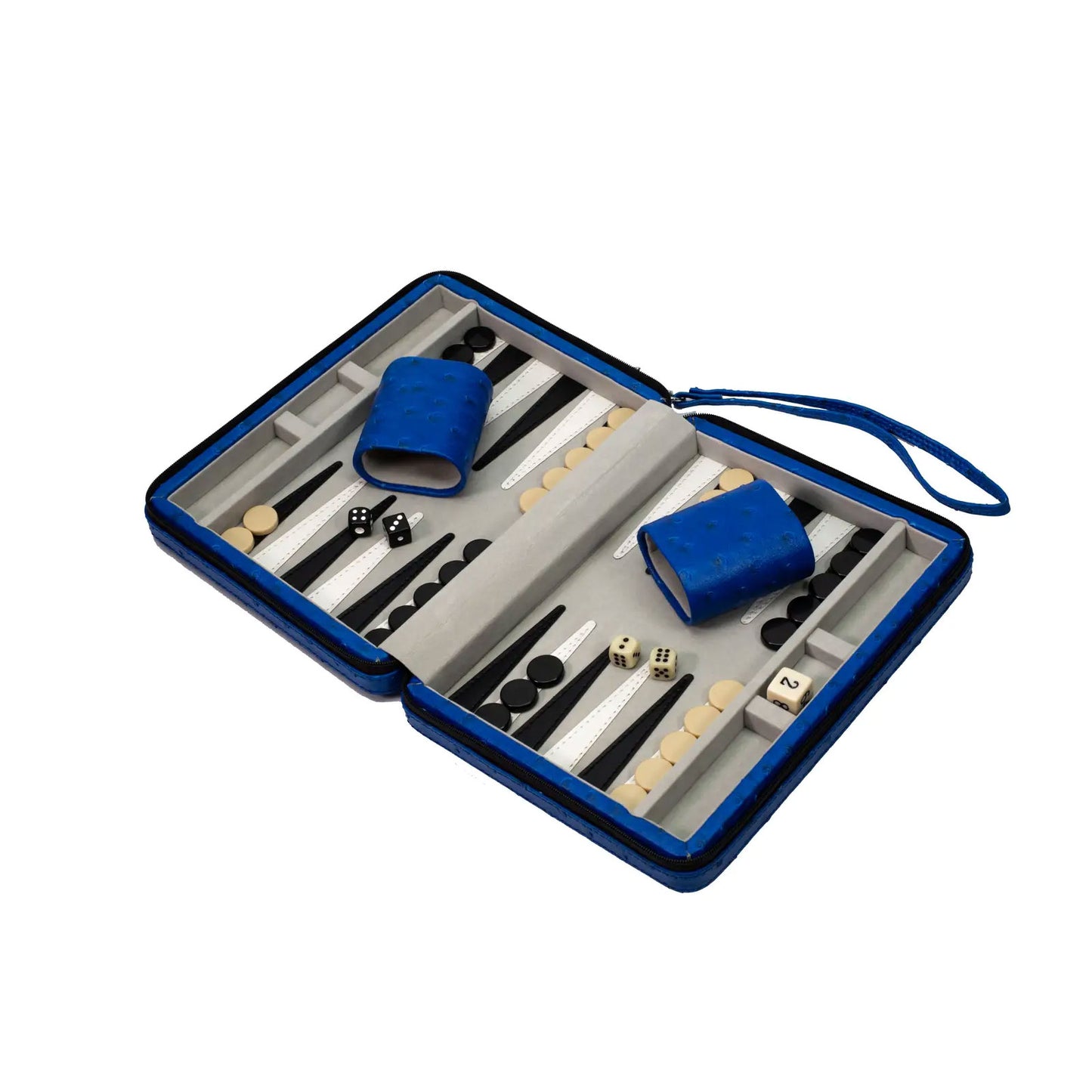 Travel Backgammon Set in Blue Ostrich