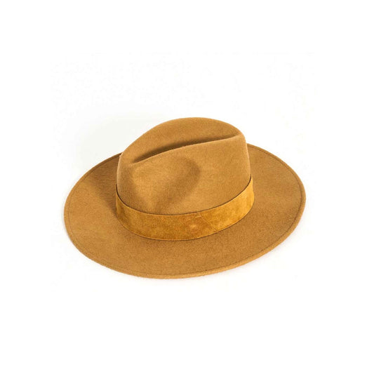 Wide Brimmed Felt Fedora Hat, Camel