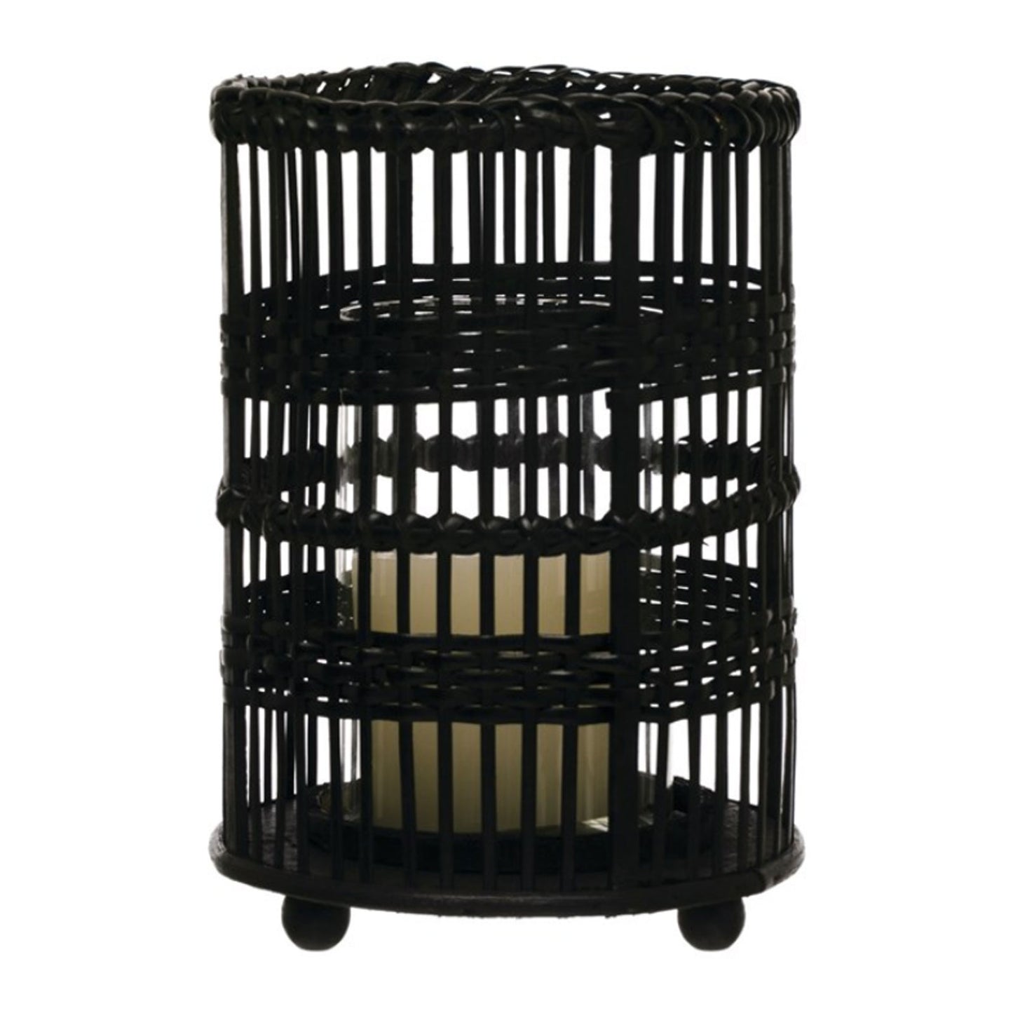 Woven Rattan, Bamboo & Glass Candle Holder, Black
